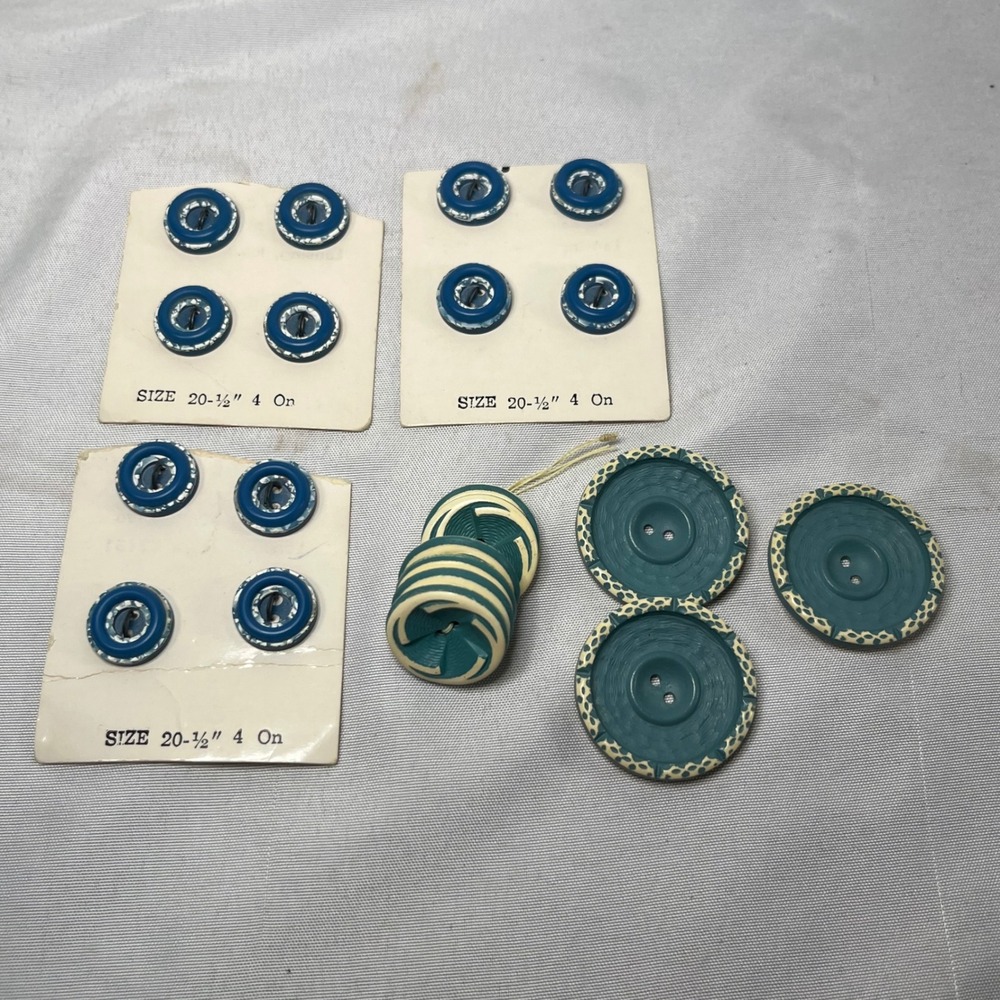 Vintage Lansing Co Button Lot Teal Blue Cream Marbled Swirl Textured Mixed Set